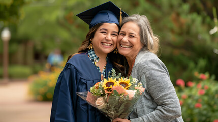 Joyful graduation moment with a smiling young graduate and proud parent
