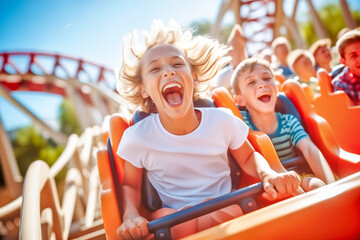 Kids Screaming with Joy on Thrilling Rollercoaster Ride