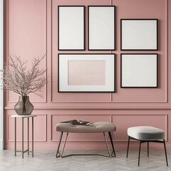 Frame Mockup, Wall Art Mockup, Pastel Pink Wall, Modern Lovely Home Interior Background, 3d Render