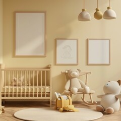 Fototapeta na wymiar Round Frame Mockup,Wall Art Mockup,Modern Lovely Baby Room Home Interior Background,3d Render