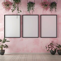 Frame Mockup, Wall Art Mockup, Pastel Pink Wall, Modern Lovely Home Interior Background, 3d Render