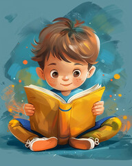 Illustration of a boy reading and exploring books - 781327988