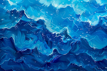 Aerial view to waves in ocean. Blue clean wavy sea water background - obrazy, fototapety, plakaty