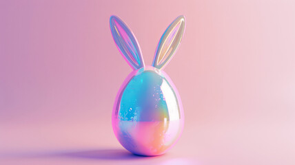 A sleek, minimalistic Easter egg crafted from holographic material, adorned with bunny ears. Perfect for elegant and modern Easter decorations.