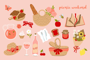 A set of outdoor picnic items. Vector graphics