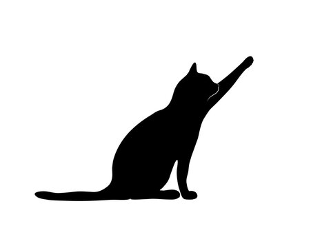 recommend clip art: The silhouette of a cat stretching its paw forward and wanting to touch something.