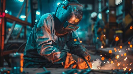 Man welding metal in protective gear