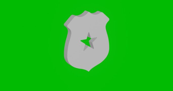 Animation of rotation of a white police badge symbol with shadow. Simple and complex rotation. Seamless looped 4k animation on green chroma key background