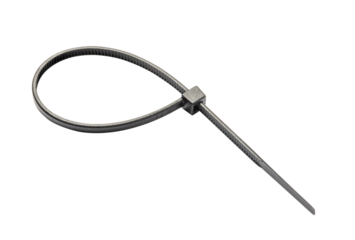 Sturdy, self-locking black nylon tie, isolated on white background