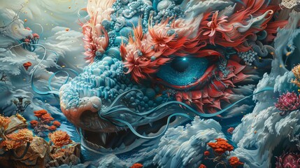 Vivid surreal artwork shines as the centerpiece in this striking advertising banner.