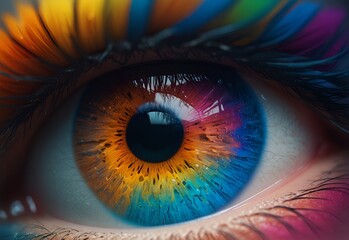Human eye close up with colorful paint