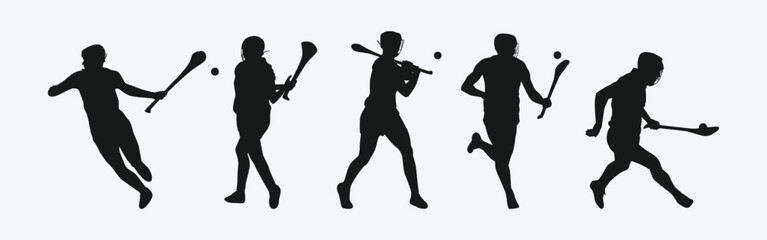silhouette set of hurling sport. vector illustration. - obrazy, fototapety, plakaty