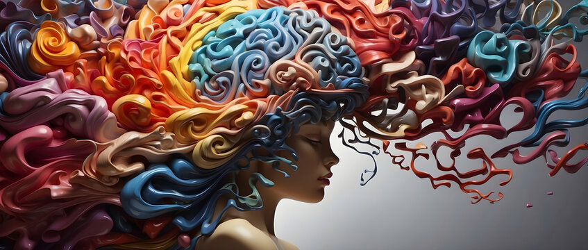 A storm of color swirls around a disembodied brain.