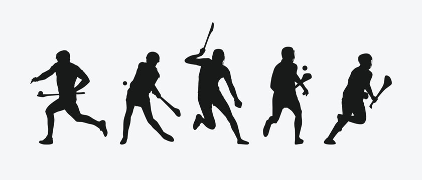 silhouette set of hurling sport. vector illustration.