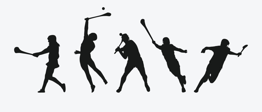 silhouette set of hurling sport. vector illustration.