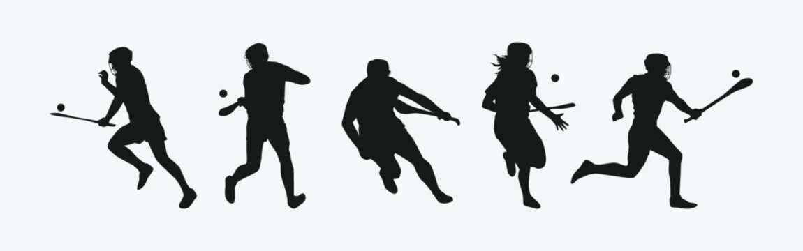 silhouette set of hurling sport. vector illustration.