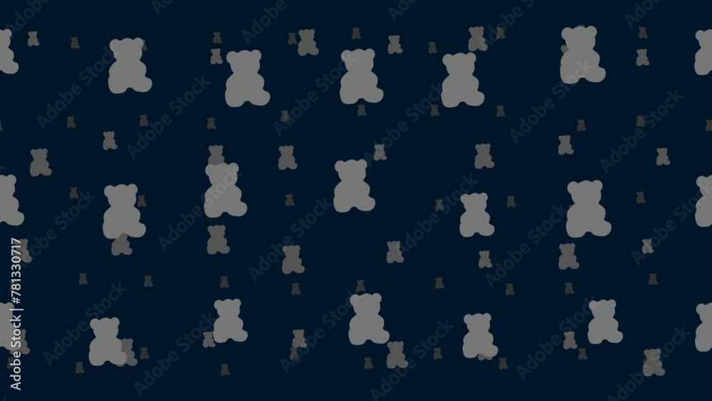 Poster teddy bear symbols float horizontally from left to right. parallax fly effect. floating symbols are 