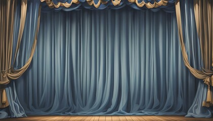 Blue and gold curtains on an empty stage