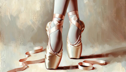 Oil painting ballet toe shoes - obrazy, fototapety, plakaty