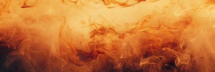 A close up of a wood fire with amber flames and smoke swirling into the peachcolored sky,