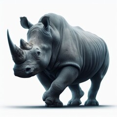 Image of isolated rhinoceros against pure white background, ideal for presentations
