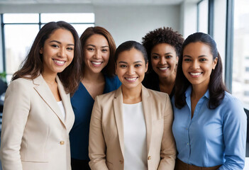 Group Photo of DEI Mixed Ethnic Woman in Professional Workplace Environment, Female Workforce Influence Making a Difference in Business and Economy