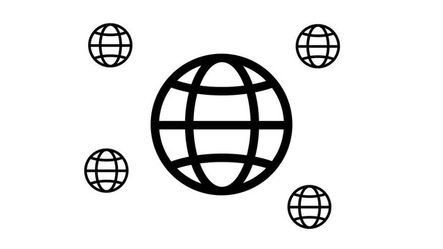 Zoom in and out animation the web symbol. Large black symbol in the center and four small symbols around. Seamless looped 4k animation on white background