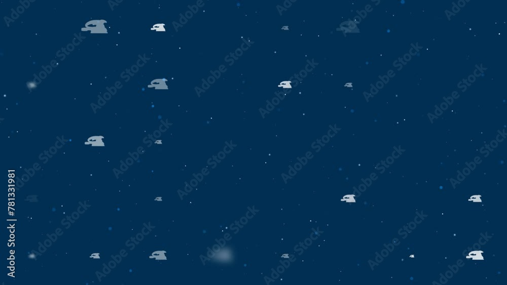 Poster template animation of evenly spaced sanding machine symbols of different sizes and opacity. animatio