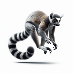Fototapeta premium Image of isolated Ring-tailed Lemur against pure white background, ideal for presentations 