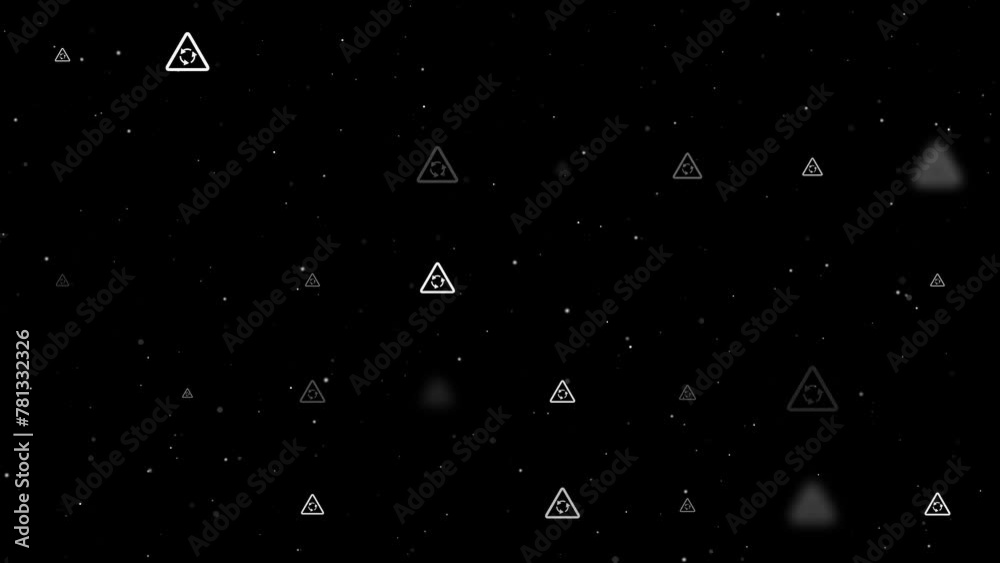 Poster template animation of evenly spaced roundabout signs of different sizes and opacity. animation of tr