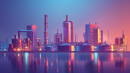 Oil and gas power plant refinery. oil production and petrochemical factory infrastructure. illustration banner with copy space. 