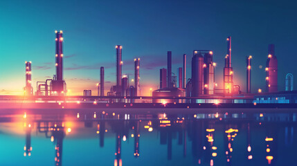 Fototapeta na wymiar Oil and gas power plant refinery. oil production and petrochemical factory infrastructure. illustration banner with copy space. 