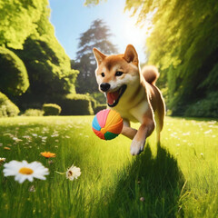 ボールで遊ぶ柴犬[GenerativeAI]