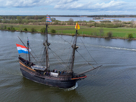 Kampen, The Netherlands, march 29, 2024: VOC ship De Halve Maen at Sail Kampen