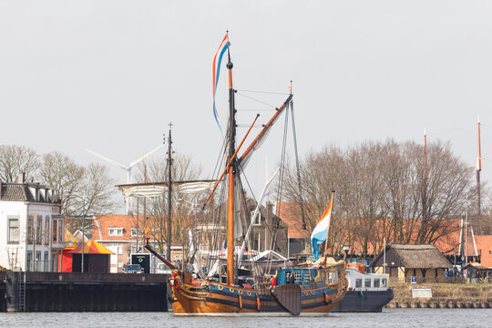 Kampen, The Netherlands - March 30, 2018: State Yacht De Utrecht is sailing to Kampen to attend Sail Kampen