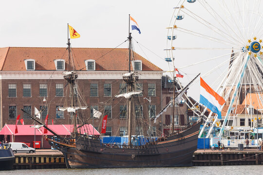 Kampen, The Netherlands - March 30, 2018: VOC Ship De Halve Maen at Sail Kampen