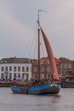 Kampen, The Netherlands - March 30, 2018: Hasselter aak De Dageraad at Sail Kampen