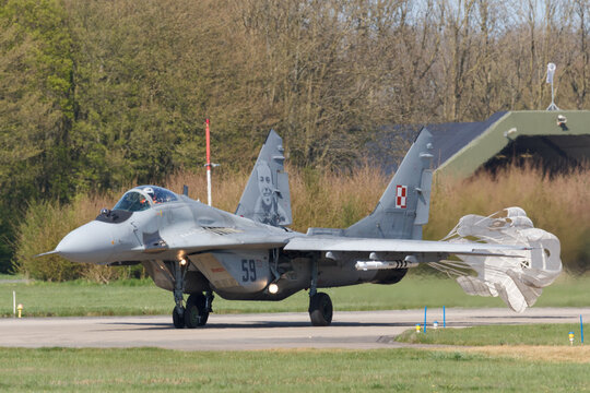 Leeuwarden, Netherlands April 18, 2018: A Polish Air Force MiG-29 during the Frisian Flag exercise