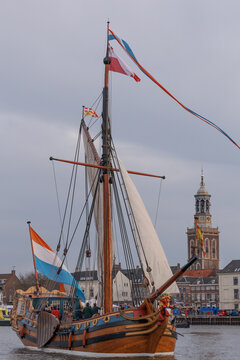 Kampen, The Netherlands - March 30, 2018: State Yacht De Utrecht at Sail Kampen