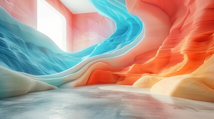 Pastel backdrop adorned with colorful twisted shapes, creating an intriguing visual experience.