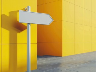A white arrow pointing to the right is on a yellow wall. The wall is made of bricks and has a yellow color - Powered by Adobe