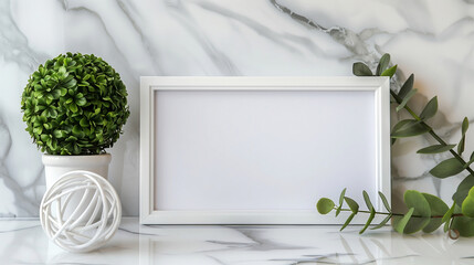 Green plant on marble with home decor for mock up