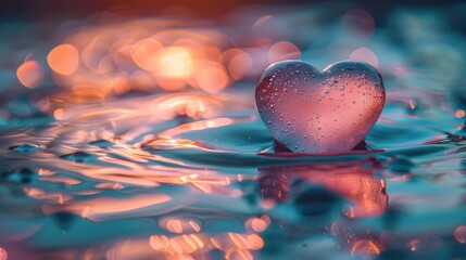 Gentle Heart Shaped Splash of Pastel Hued Water Rippling Across a Serene Pond Reflecting the Soft Tones of the Sky Above and Evoking Feelings of Love - obrazy, fototapety, plakaty