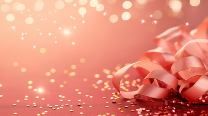 Sparkling Red Ribbons with Festive Bokeh Lights