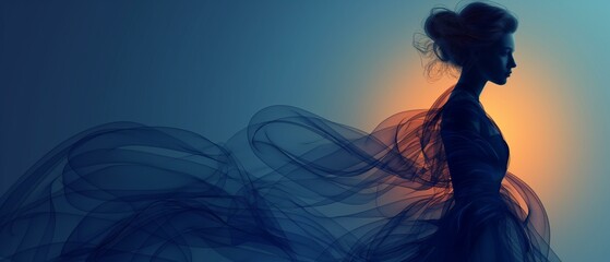 Fototapeta premium Concept silhouette flame idea space, woman in blue dress