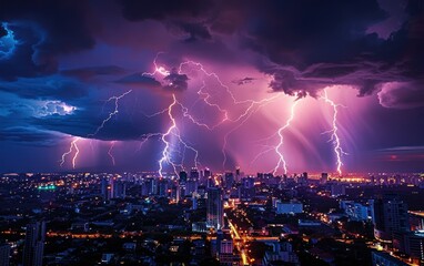 Obraz premium Lightning storm over urban landscape