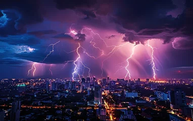 Zelfklevend Fotobehang Lightning storm over urban landscape © Muh