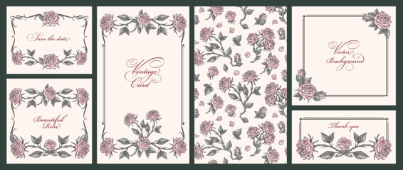 Flower vintage set templates monochrome