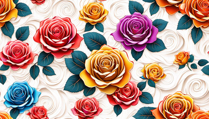 bunte rosales blühende Blumen Blüten Rosen Muster als Hintergrund Vorlage Tapete für edle florale Karten Einladungen Hochzeit Valentinstag Liebe Feier Schönheit natürlich Geschenk romantische Deko