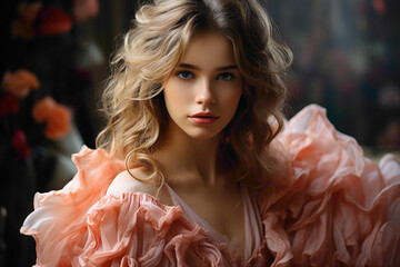 A dreamlike blur background complementing the allure of the portrait of the most beautiful Russian...